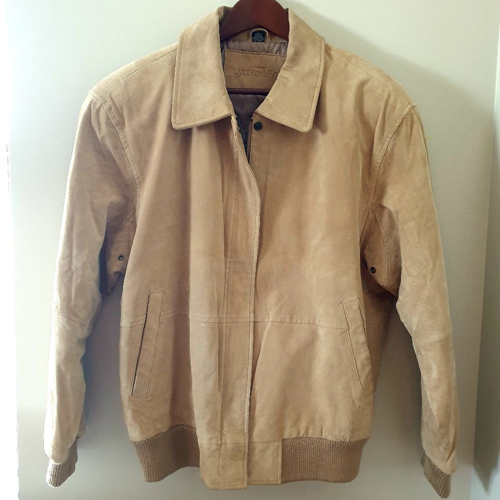 90's St Johns Bay Womens Tan Leather Bomber Jacket Size L